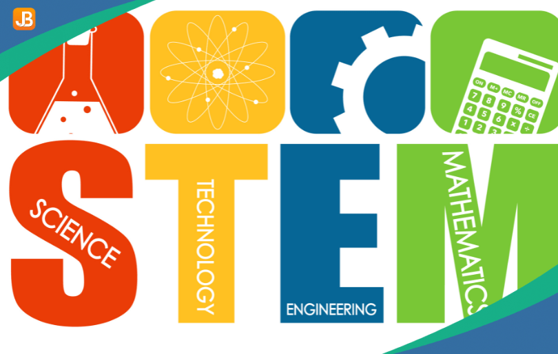 STEM illustration showing science, technology, engineering, and mathematics concepts