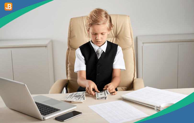 A young student counting money, symbolizing the potential for well-paying tech careers enabled by coding skills