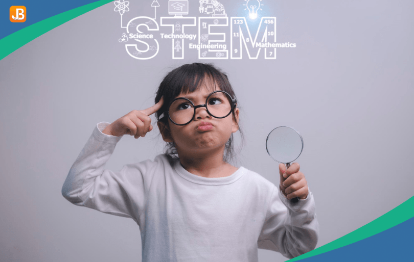 A girl deep in thought with 'STEM' displayed, reflecting curiosity and exploration in robotics
