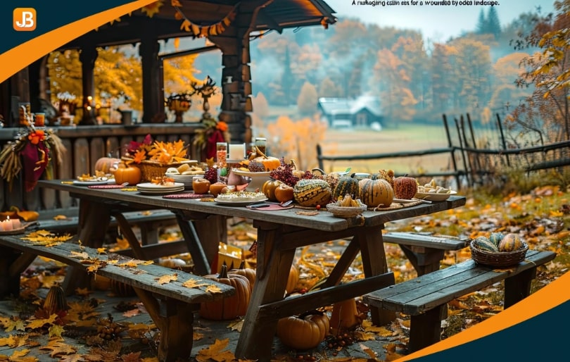 Families crafting autumn garlands with twine, dried leaves, and pinecones at a festival station.