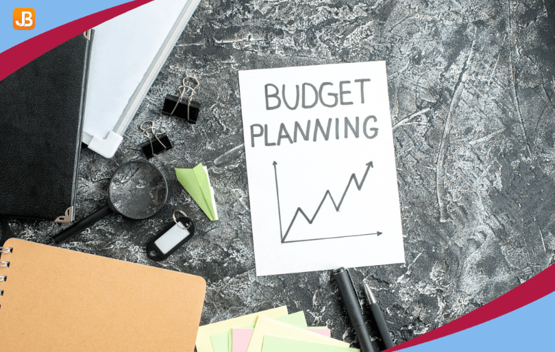 A document labeled "Budget Planning" with financial details and calculations