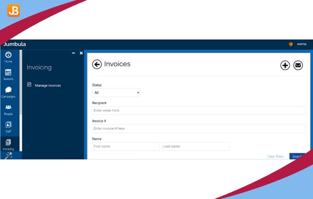 Jumbula dashboard displaying automated invoice setup for childcare billing.