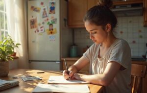 Parent writing a letter to a child away at summer camp