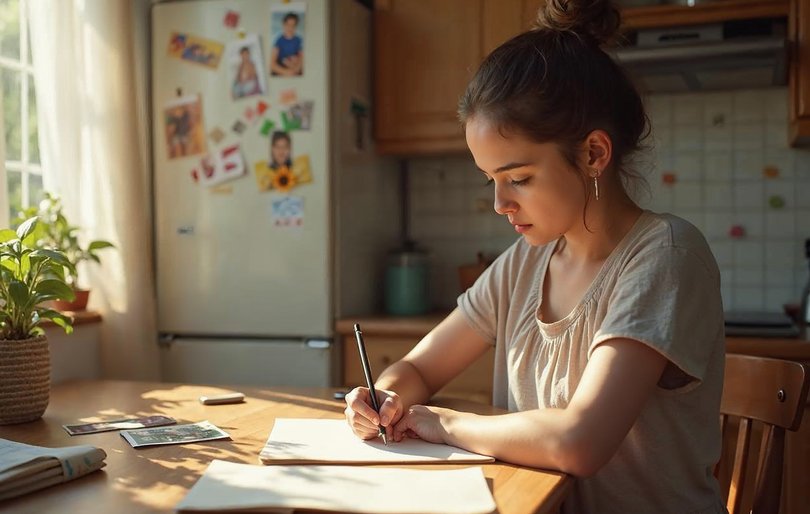 Parent writing a letter to a child away at summer camp