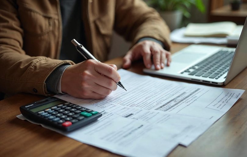 Parent reviewing tax paperwork and camp receipts for the Child and Dependent Care Credit