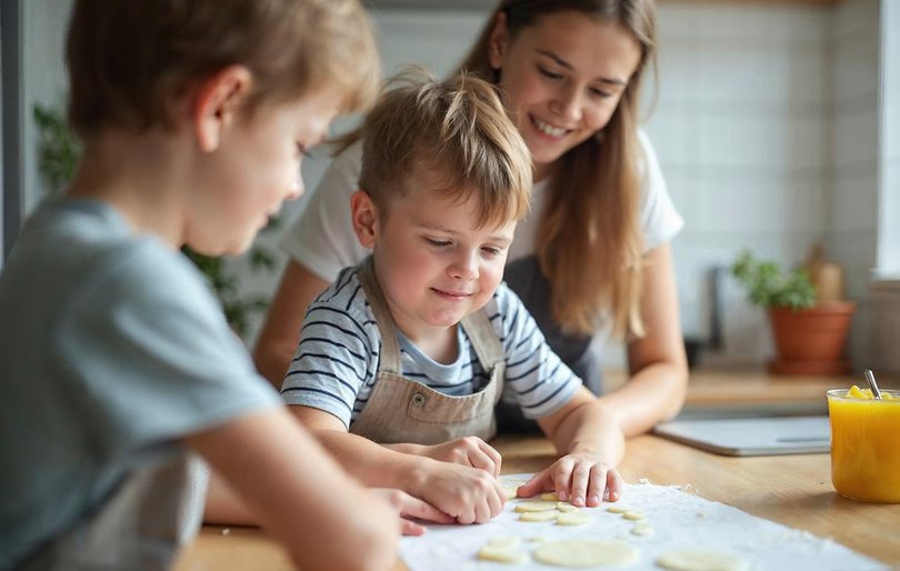 Elementary-age child doing a hands-on cooking activity during winter break