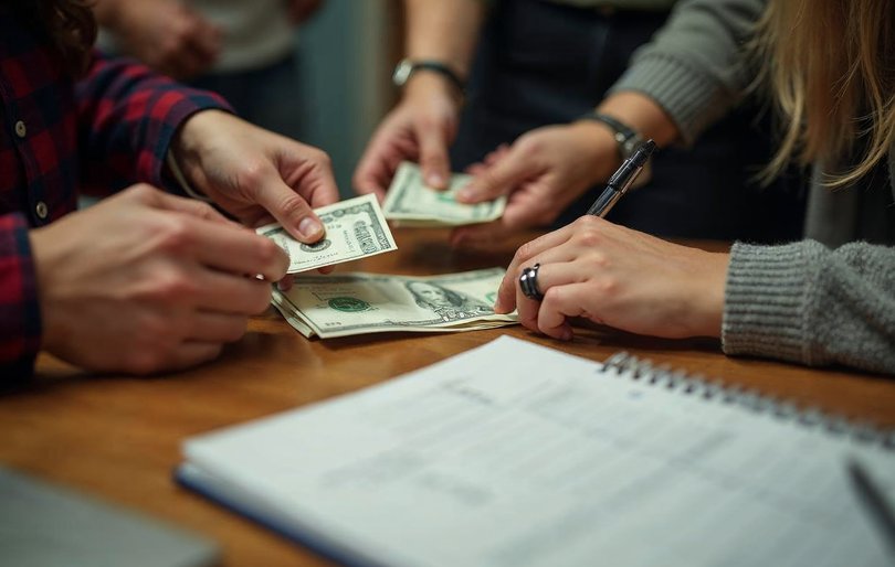 Two booster club volunteers counting fundraiser proceeds together following dual-control financial practices